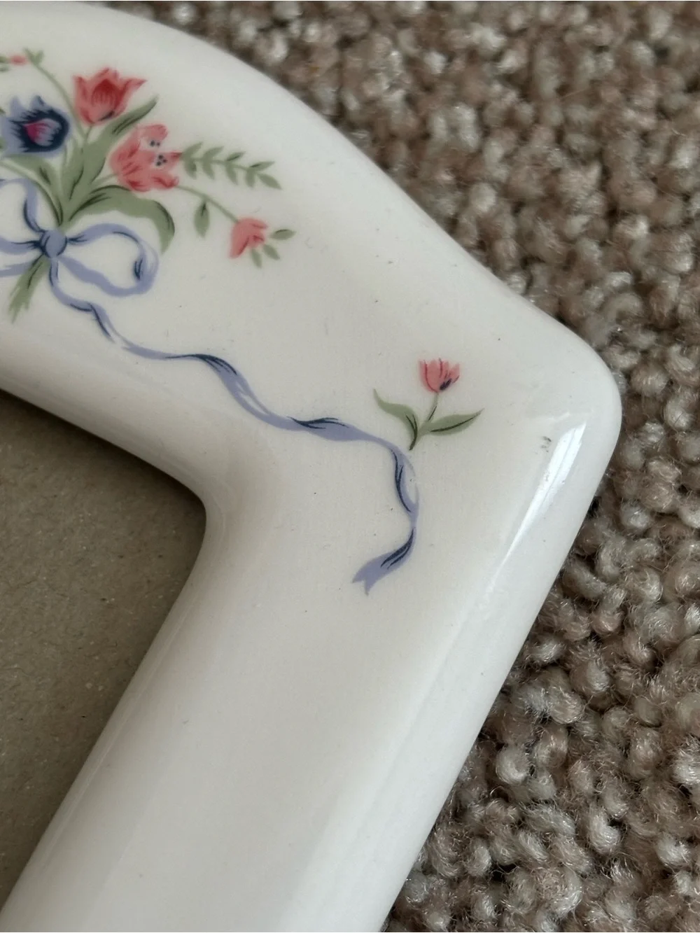 Vintage Ceramic Floral Picture Frame - White with Pink & Blue Accents